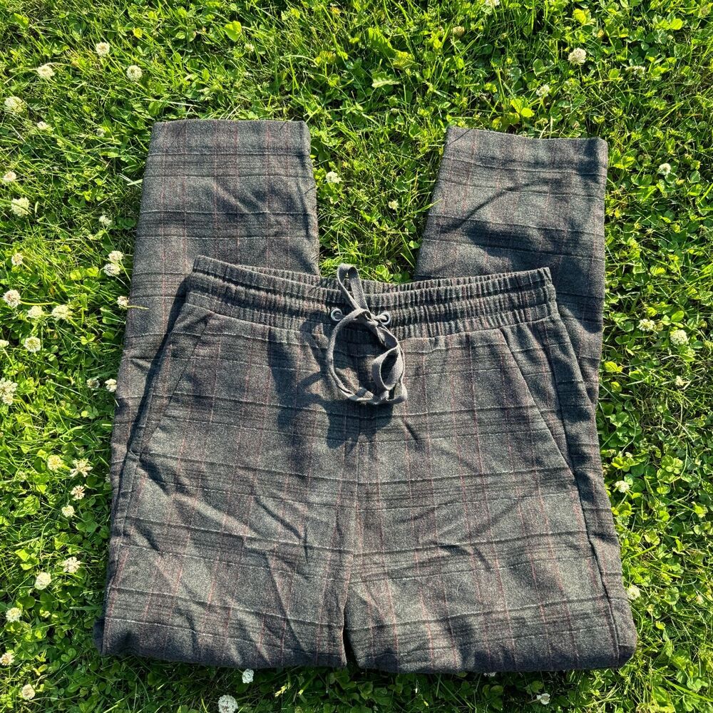 LOFT Women’s Dark Gray Plaid Drawstring Jogger Pants Size PXS